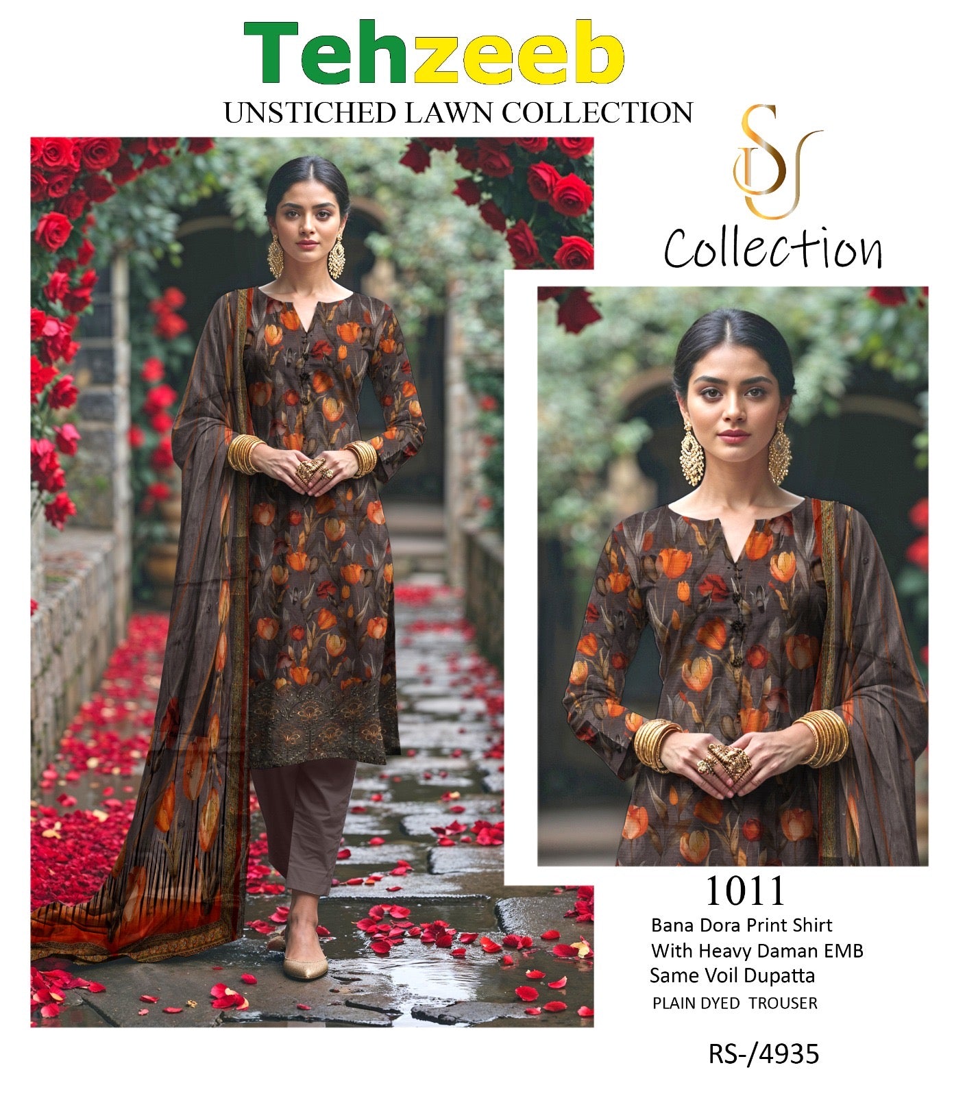 Embroided Bana Dora 3pc