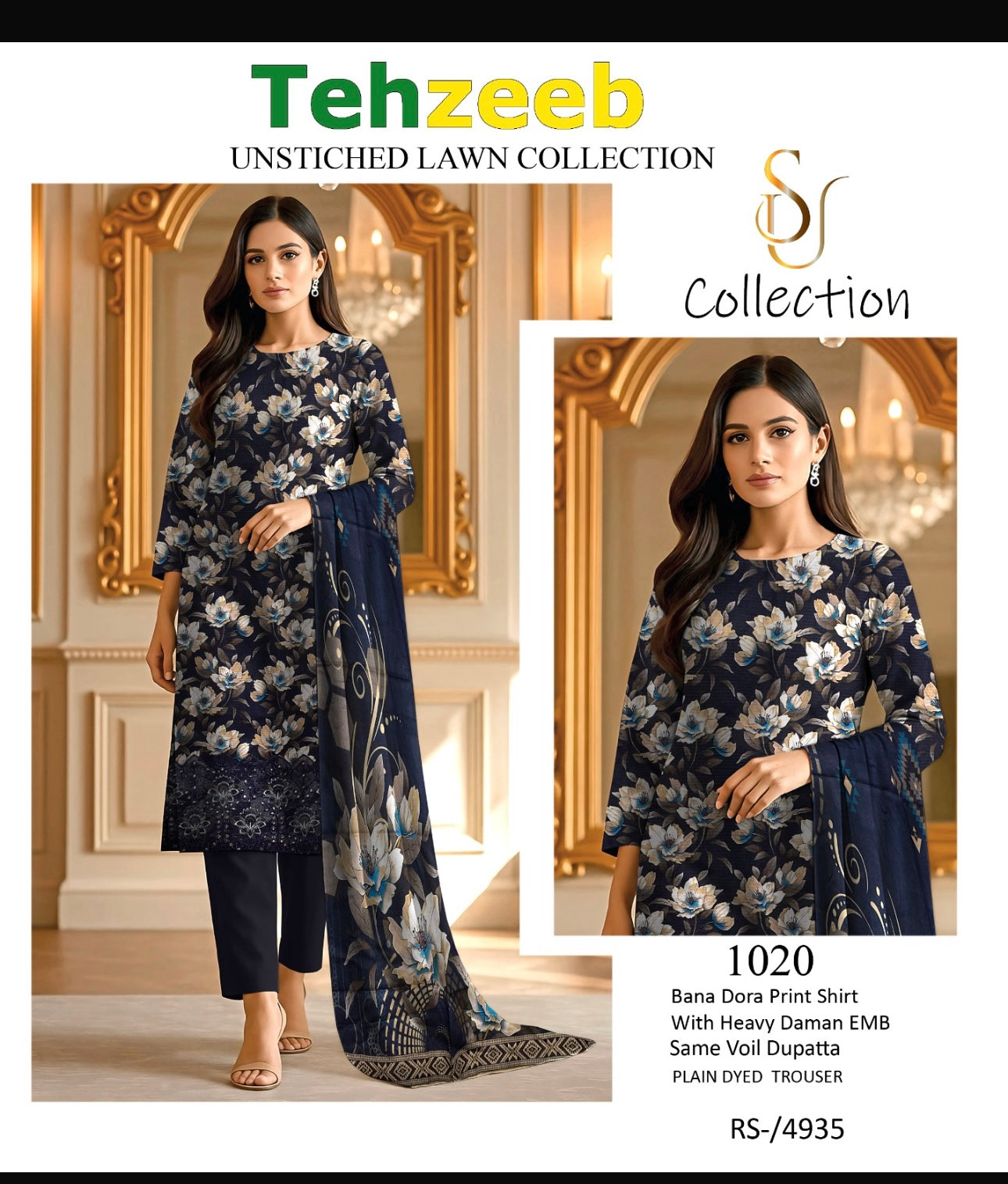 Embroided Bana Dora 3pc